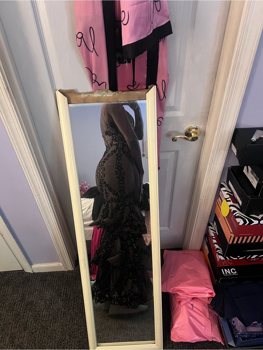 Windsor Black Lace-Style Print Ruffle-Hem Maxi Dress - Picture 4 of 5